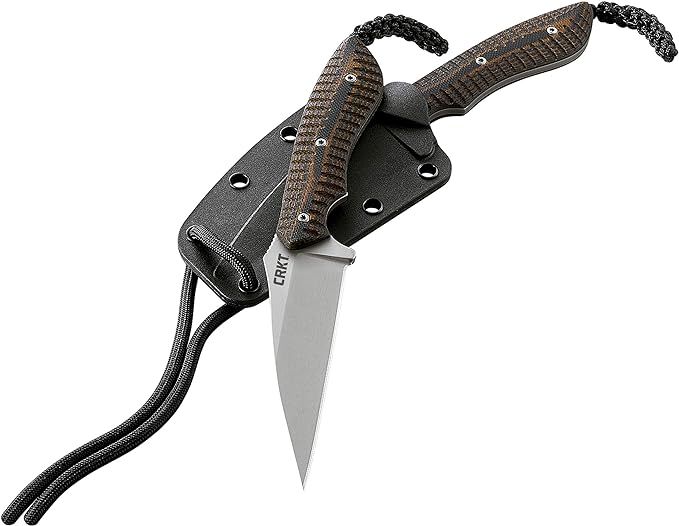 CRKT S.P.E.W. EDC Fixed Blade Knife with Sheath: Compact Utility Neck Knife, Bead Blast Blade, Textured G10 Handle, Nylon Sheath, Belt Loop 2388