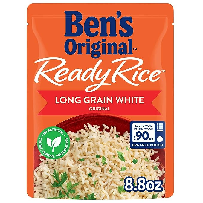 BEN'S ORIGINAL Ready Rice Original Long Grain White Rice, Easy Dinner Side, 8.8 OZ Pouch (Pack of 12)