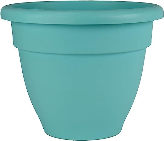 The HC Companies 8 Inch Caribbean Round Planter - Lightweight Indoor Outdoor Plastic Plant Pot with Drainage Plug, Dusty Teal