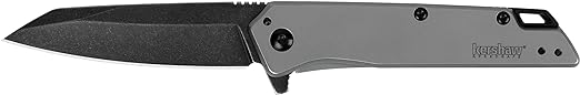 Kershaw Misdirect Pocketknife; 2.9 in. 4Cr13 Black-Oxide Blackwash Finish Blade, Stainless Steel Stonewash Finish Handle Equipped with Assisted Opening, Flipper and Frame Lock