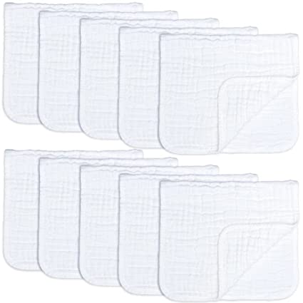 Comfy Cubs Muslin Burp Cloths Large 100% Cotton Hand Washcloths for Babies, Baby Essentials 6 Layers Extra Absorbent and Soft Boys & Girls Baby Rags for Newborn Registry (White, 10-Pack, 20" X10")