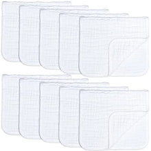 Load image into Gallery viewer, Comfy Cubs Muslin Burp Cloths Large 100% Cotton Hand Washcloths for Babies, Baby Essentials 6 Layers Extra Absorbent and Soft Boys &amp; Girls Baby Rags for Newborn Registry (White, 10-Pack, 20&quot; X10&quot;)