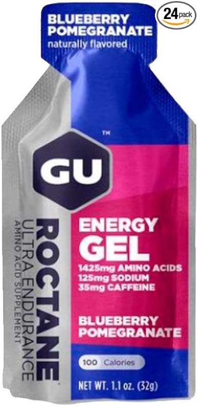 GU Energy Roctane Ultra Endurance Energy Gel, Quick On-The-Go Sports Nutrition for Running and Cycling, Blueberry Pomegranate (24 Packets)