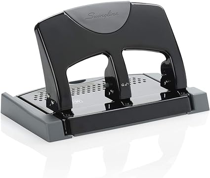 Swingline 3 Hole Punch, Desktop Hole Puncher 3 Ring, 45 Sheet Punch Capacity, Low Force, SmartTouch, Black/Gray (74136)