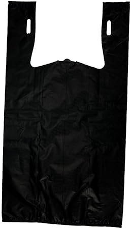 Plastic Bag-Extra Heavy Duty Black Plain Embossed T-Shirt Bag 11.5"x6.5"x21.5" 30 mic - 150 bags/case