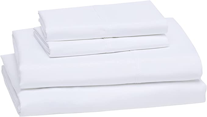 Amazon Basics Lightweight Super Soft Easy Care Microfiber Bed Sheet Set with 14-Inch Deep Pockets - Queen, Bright White