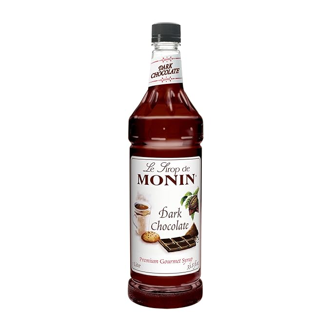 Monin - Dark Chocolate Syrup, Rich Cocoa Flavor, Great for Lattes, Mochas, Smoothies, & Shakes, Vegan, Non-GMO, Gluten-Free (1 Liter)