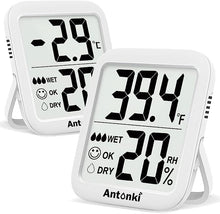 Load image into Gallery viewer, Antonki Room Thermometer Indoor Hygrometer, Humidity Gauge, Humidity Meter, Digital Temperature and Humidity Monitors for Home, Baby Room, Terrarium, Incubator, Greenhouse - 2 Pack