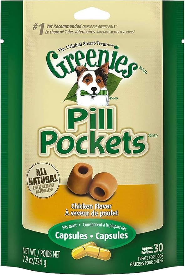 GREENIES PILL POCKETS Capsule Size Natural Dog Treats with Chicken Flavor, (6) 7.9 oz. Packs (180 Treats)