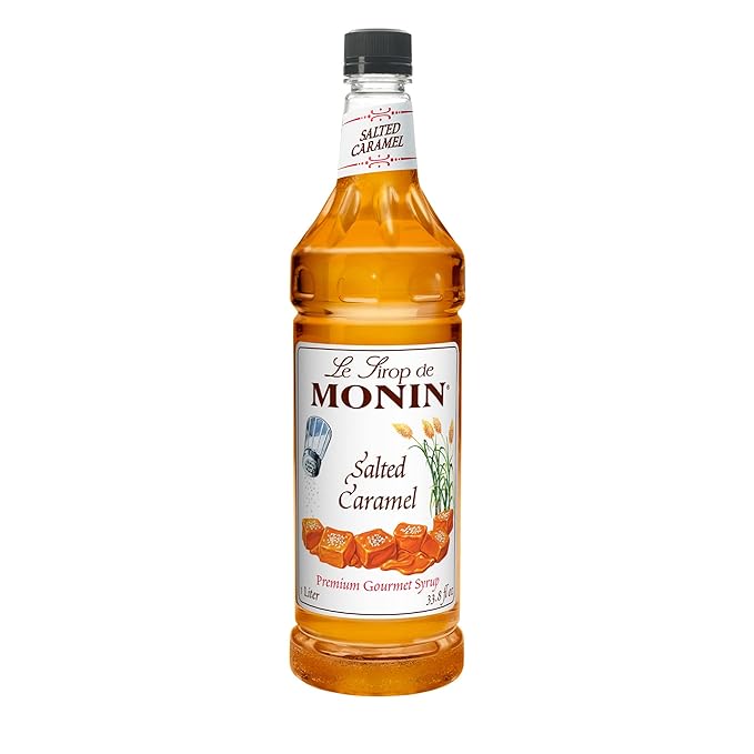 Monin - Salted Caramel Syrup, Natural Flavors, Great for Mochas, Lattes, Smoothies, Shakes, and Cocktails, Non-GMO, Gluten-Free (1 Liter)