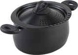 Bialetti Oval Aluminum 5.5 Quart Pasta Pot with Strainer Lid, Nonstick, Black