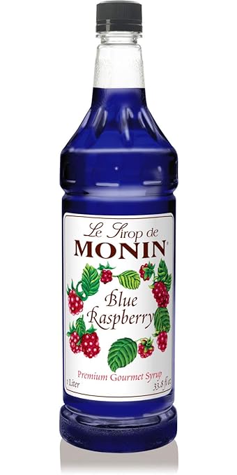 Monin - Blue Raspberry Syrup, Bold Berry Flavor, Great for Lemonades, Sodas, Slushies, Vegan, Non-GMO, Gluten-Free (1 Liter)