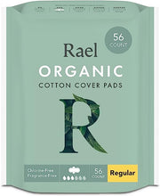 Load image into Gallery viewer, Rael Pads For Women, Organic Cotton Cover Pads - Regular Absorbency, Unscented, Ultra Thin Pads with Wings for Women (Regular, 56 Total)