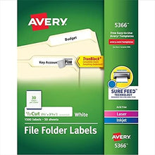 Load image into Gallery viewer, Avery File Folder Labels for Laser and Ink Jet Printers with TrueBlock Technology, 3.4375 x .66 inches, White, Box of 1500 (5366)