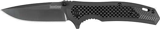 Kershaw Fringe Pocket Knife, 3-inch 8Cr13MoV Steel Blade with Gray Titanium Carbo-Nitride Coating, Carbon-Fiber Insert; SpeedSafe Assisted Opening, 8310