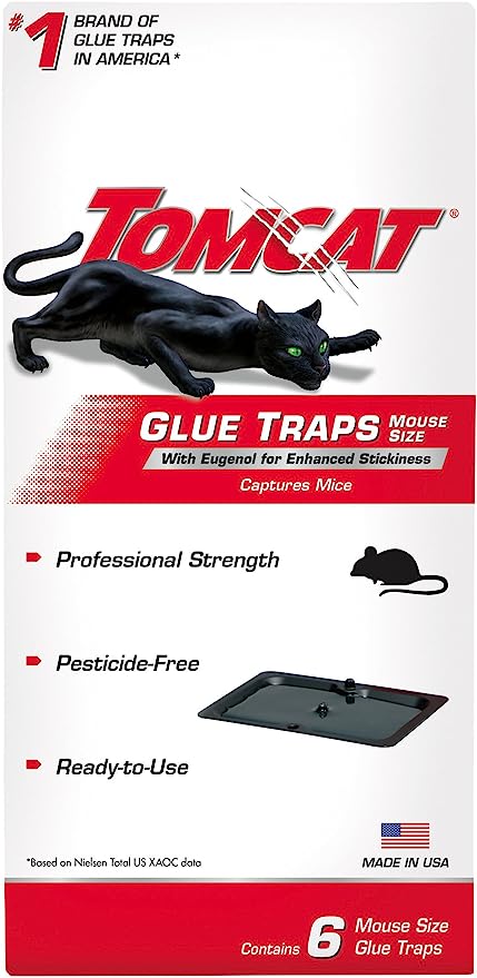 Tomcat Glue Traps Mouse Size with Eugenol for Enhanced Stickiness, Contains 6 Mouse Size Glue Traps - Captures Mice and Other Household Pests - Professional Strength, Pesticide-Free and Ready-to-Use
