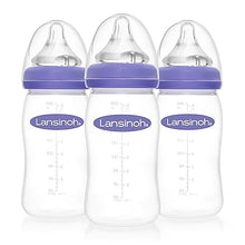 Load image into Gallery viewer, Lansinoh Baby Bottles for Breastfeeding Babies, 8 Ounces, 3 Count, Includes 3 Medium Flow Nipples (Size 3M)