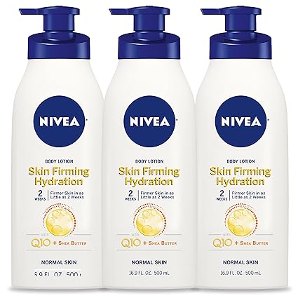 NIVEA Skin Firming Body Lotion with Q10 and Shea Butter, Skin Firming Lotion, Moisturizing Shea Butter Lotion, 16.9 Fl Oz (Pack of 3)