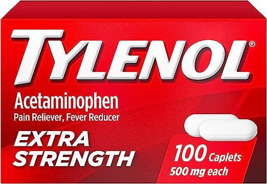 Tylenol Extra Strength Caplets with 500 mg Acetaminophen, Pain Reliever & Fever Reducer, Acetaminophen for Minor Arthritis Pain, Headache, Backache & Menstrual Pain Relief, 100 Ct