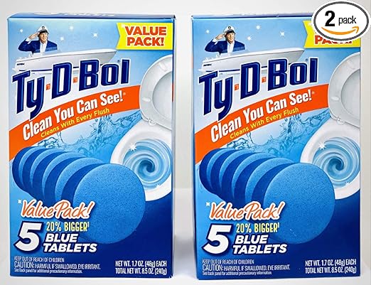 Ty D BOL Toilet Cleaning Tablets with Continuous Blue Spruce Scent keeps Toilets Smelling fresh and clean 10 tabs (2-5 Count Packs) (Blue Spruce)