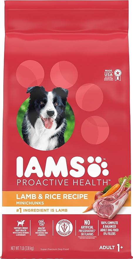 IAMS Minichunks Adult Dry Dog Food Lamb & Rice Recipe Dog Kibble, 7 lb. Bag