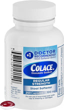 Load image into Gallery viewer, Colace Regular Strength Stool Softener, 100 mg Capsules, 250 Count, Docusate Sodium Stool Softener for Gentle, Dependable Relief