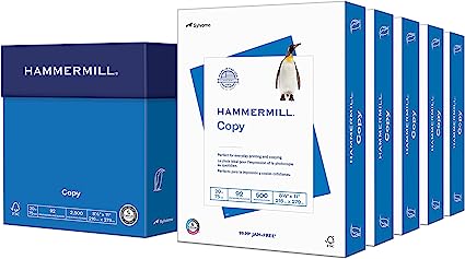 Hammermill Printer Paper, 20 lb Copy Paper, 8.5 x 11 - 5 Ream (2,500 Sheets) - 92 Bright, Made in the USA