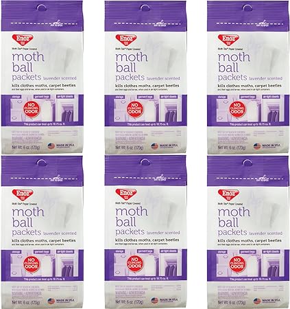 Enoz Lavender Scented Moth Ball Packets: Kills Clothes Moths, Carpet Beetles, Eggs and Larvae (6 oz Bag, 6 Pack)