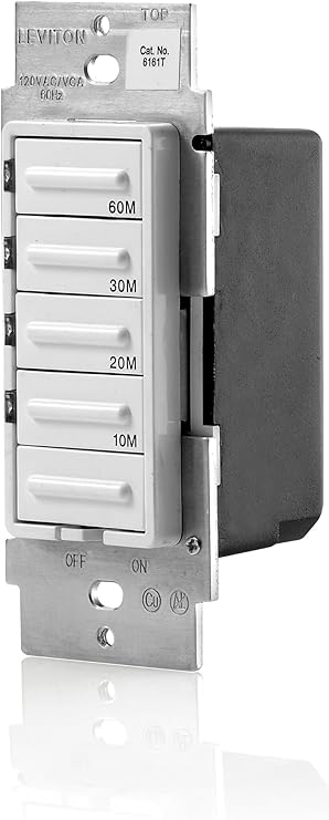 Leviton LTB60-1LZ Decora 1800W Incandescent/20A Resistive-Inductive 1HP Preset 10-20-30-60 Minute Countdown Timer Switch, White/Ivory/Light Almond faceplates included