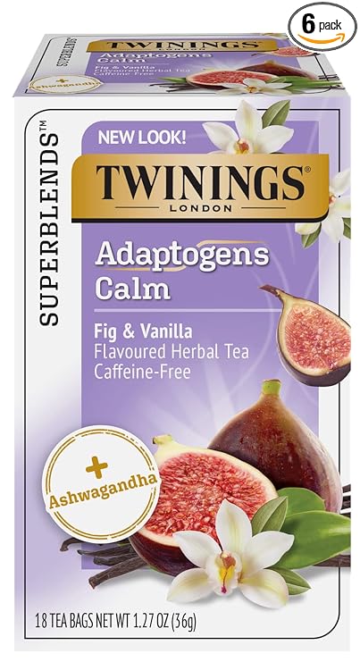Twinings Superblends Adaptogens Calm Fig & Vanilla Flavoured Herbal Tea Caffeine- Free, 18 Tea Bags (Pack of 6)