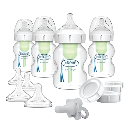 Dr. Brown's Anti-Colic Wide-Neck Feeding Set with Slow Flow Nipples, Travel Caps & Silicone Pacifier
