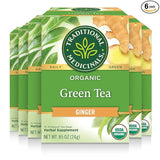 Traditional Medicinals Organic Green Ginger Tea, Promotes Healthy Digestion, 16 Count (Pack of 6)