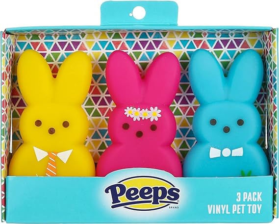 Peeps for Pets Easter Dog Toy Plush or Vinyl Squeaky Bunny Multiple Colors (3 PC Bunny Vinyl Pack, Multi)