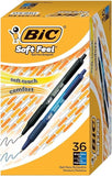 BIC Soft Feel Assorted Colors Retractable Ballpoint Pens, Medium Point (1.0mm), 36-Count Pack, Black and Blue Pens With Soft-Touch Comfort Grip, Perfect Color Pens For Note Taking