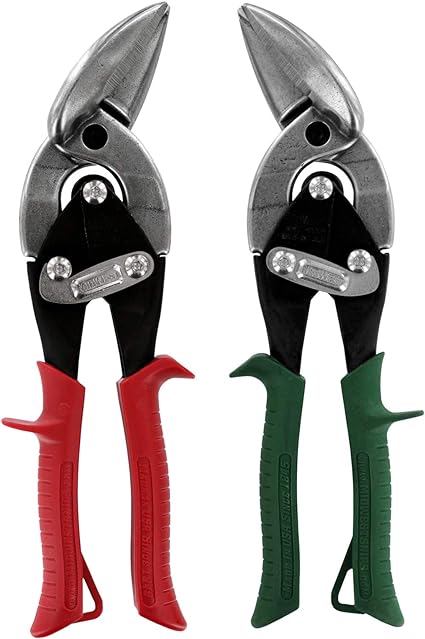 MIDWEST Aviation Snip Set - Left and Right Cut Offset Tin Cutting Shears with Forged Blade & KUSH'N-POWER Comfort Grips - MWT-6510C