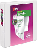 Avery Durable View 3 Ring Binder, 1-1/2 Inch Slant Rings, 1 White Binder (17022)