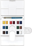 Winsor & Newton Cotman Watercolor Paint Set, Field Set, 14 Half Pan w/ Brush, Mixing Palette