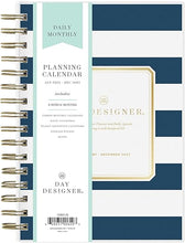 Load image into Gallery viewer, Day Designer for Blue Sky 2023 Daily and Monthly Planner, 5&quot; x 8&quot;, Frosted Cover, Wirebound, Navy Stripe (103623-23)