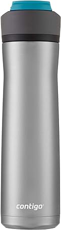 Contigo Ashland Chill 2.0 Stainless Steel Water Bottle with Leak-Proof Lid and Angled Straw, Vaccum-Insulated Water Bottle with Handled Lid, 24oz Steel/Juniper