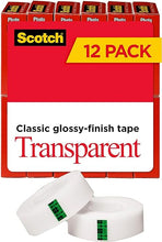 Load image into Gallery viewer, Scotch Transparent Tape, 3/4 in x 1000 in, 12 Boxes/Pack (600K12)