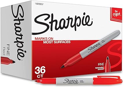 Sharpie Permanent Markers, Fine Point, Red, 36 Count