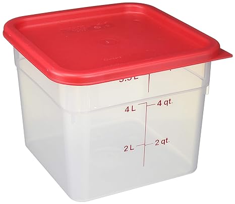 Cambro 6SFSPP190 CamSquare Storage Container, Translucent, 6 qt with Lid, Clear, Red, 1 Count (Pack of 1)