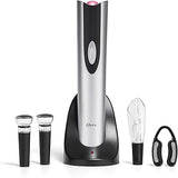 Oster Electric Wine Opener, Foil Cutter, Wine Pourer and Vacuum Wine Stoppers with CorkScrew and Charging Base, Black