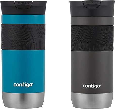 Contigo Byron Vacuum-Insulated Stainless Steel Travel Mug with Leak-Proof Lid, Reusable Coffee Cup or Water Bottle, BPA-Free, Keeps Drinks Hot or Cold for Hours, 16oz 2-Pack, Sake & Juniper
