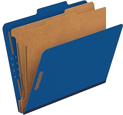 Pendaflex® Classification Folders, 2 Dividers, 2" Fasteners, Letter, Dark Blue, 10/Box (24132P)