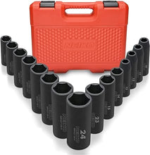 Load image into Gallery viewer, NEIKO 02474A 1/2&quot; Impact Socket Set, 15 Piece Metric Socket Set 10-24 mm, Deep Sockets, 6 Point, 1/2” Drive Sockets for 1/2&quot; Impact Wrench, Chrome Vanadium Cr-V