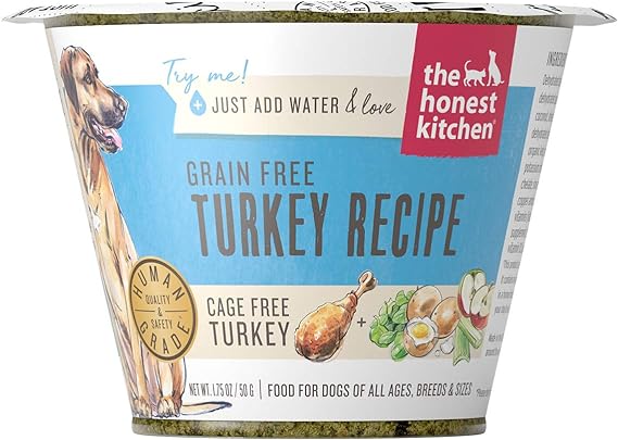 The Honest Kitchen Human Grade Dehydrated Grain Free Dog Food – Complete Meal or Dog Food Topper – Turkey 1.75 oz (Pack of 12)