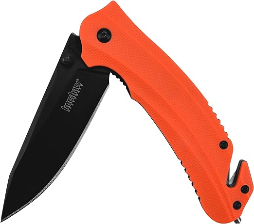 Kershaw Barricade (8650) Orange Multifunction Rescue Pocket Knife with 3.5 Inch Stainless Steel Blade; SpeedSafe Opening, Glass Breaker Tip, Belt Cutter, Pocketclip; 4.5 oz, Small