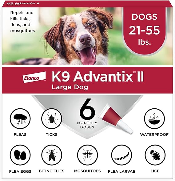 K9 Advantix II Large Dog Vet-Recommended Flea, Tick & Mosquito Treatment & Prevention | Dogs 21 - 55 lbs. | 6-Mo Supply