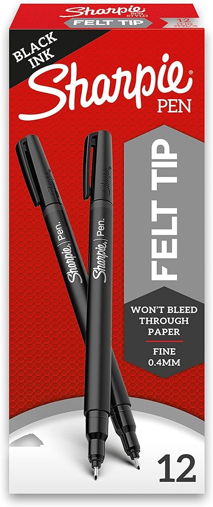 SHARPIE Felt Tip Pens, Fine Point (0.4mm), Black, 12 Count